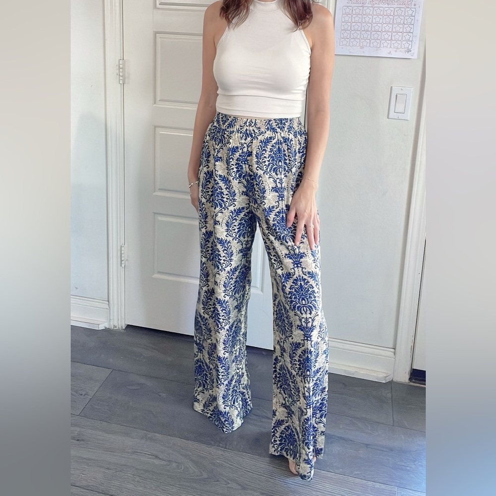 011 Boho Damask Print stretchy waist Trouser Pants - Picture 9 of 12